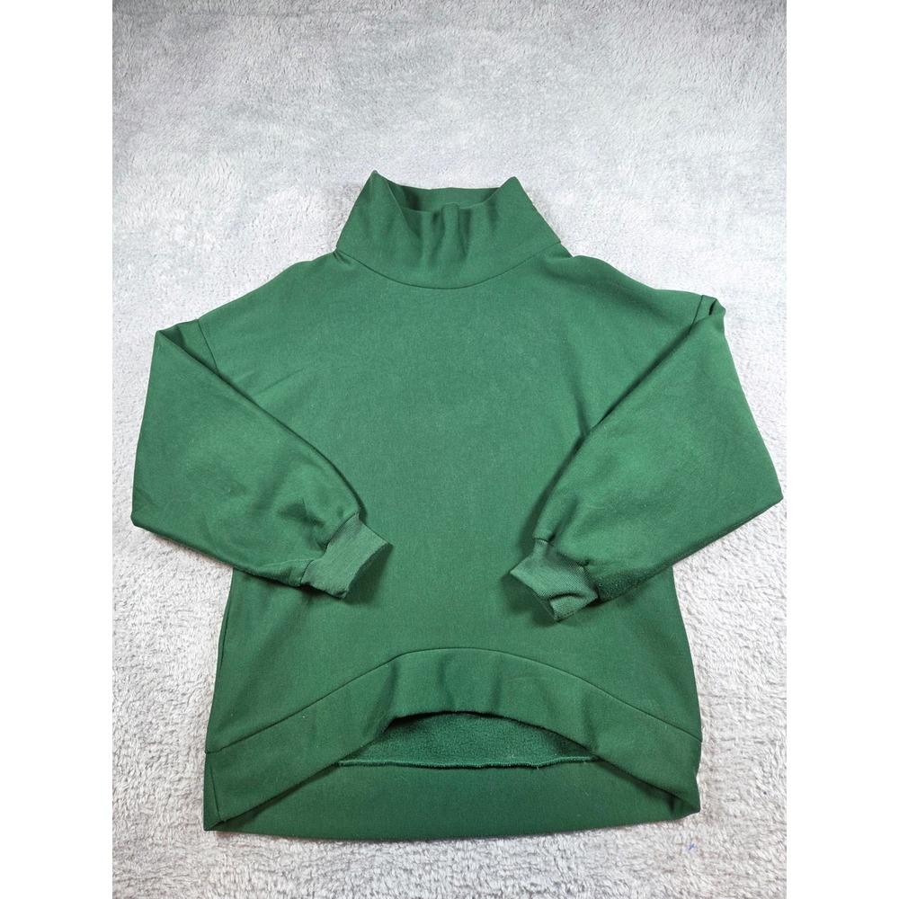 Oversized Cozy Sweatshirt Womens Forest Green Funnel Neck High Low Fleece Size M